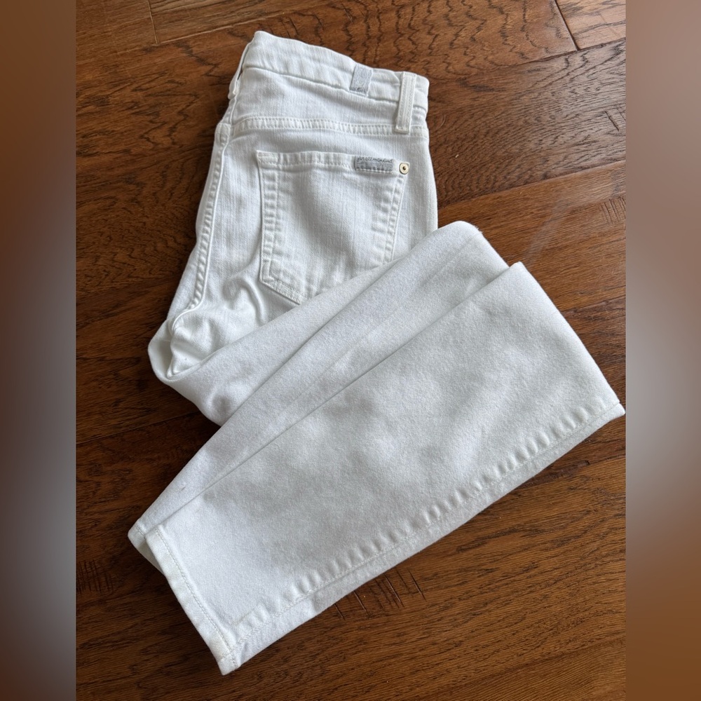 7 For All Mankind White Distressed Skinny Jeans
